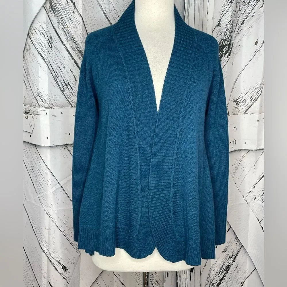 Forte’ Cashmere Open Front Cardigan Teal S
